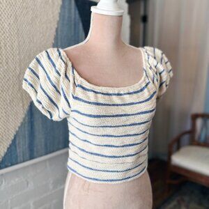 Vintage Havana White and Blue Striped Terry Crop Top